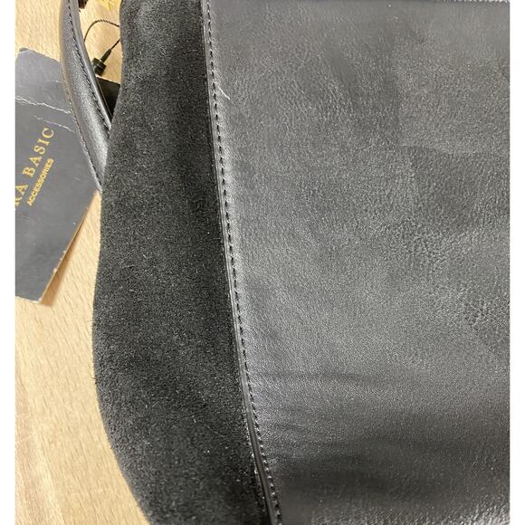 Zara Basics Black Shoulder Bag with Fold Over Flap Gray and Taupe NEW - Picture 6 of 8